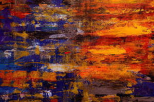 Vibrant Abstract Expressionist Canvas with Bold Impasto Brushstrokes in Warm and Cool Tones HD wallpaper
