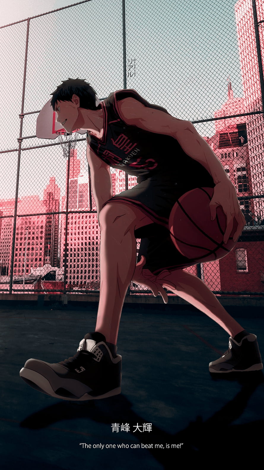 Aomine Daiki Dribbling on Rooftop Court in Kuroko no Basuke Anime Art HD phone wallpaper