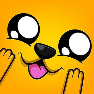 Cheerful Yellow Cartoon Dog Face With Big Eyes And Tongue Out On Orange Background HD phone wallpaper
