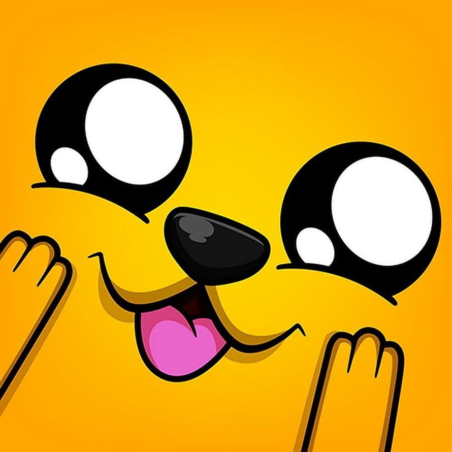 Cheerful Yellow Cartoon Dog Face With Big Eyes And Tongue Out On Orange Background HD phone wallpaper