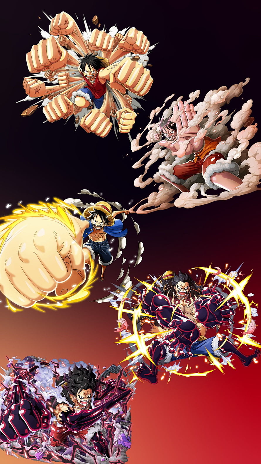 Monkey D. Luffy Gear 5 and Gear 4 Transformation Artwork HD phone wallpaper