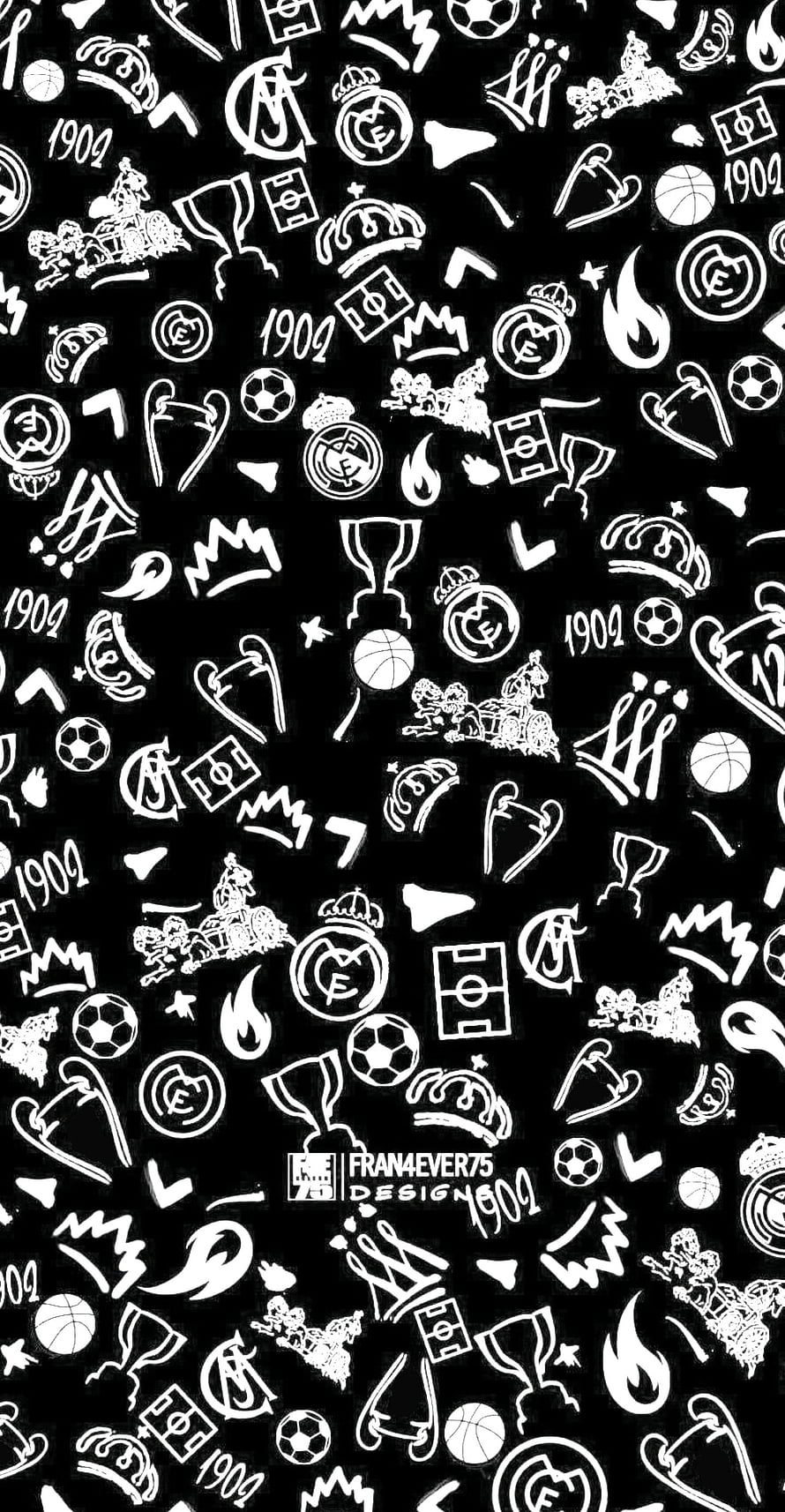 Real Madrid Monochrome Pattern Wallpaper with Club Crests and Trophies HD phone wallpaper