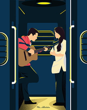Vaaranam Aayiram: Guitarist Serenade in Train Carriage HD phone wallpaper