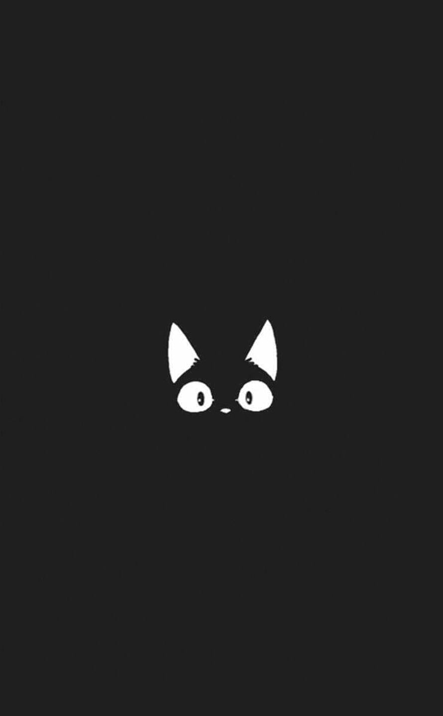 Minimalist Kawaii Black Cat Face on Dark Background HD phone wallpaper