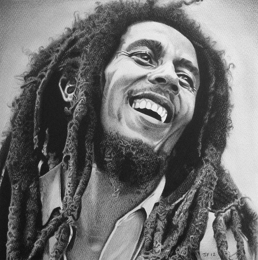 Bob Marley Black and White Portrait with Dreads and Joyful Smile HD phone wallpaper