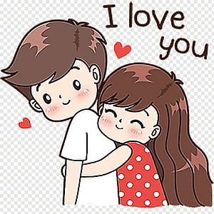 Cute Cartoon Couple Embrace With I Love You Text And Red Hearts HD phone wallpaper