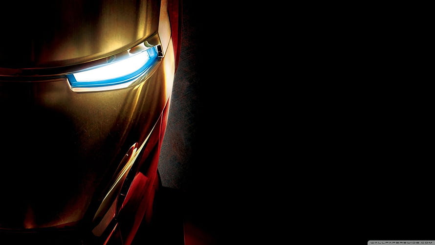 Iron Man Glowing Blue Eye Close-Up in Dark Cinematic Lighting HD wallpaper