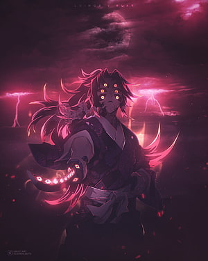 Kokushibo Demon Slayer Anime Character with Glowing Eyes and Crescent Blade HD phone wallpaper