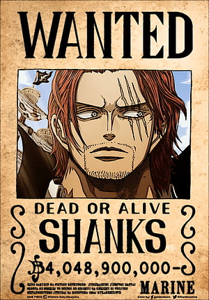 Shanks One Piece Wanted Poster Dead or Alive Marine Bounty HD phone wallpaper