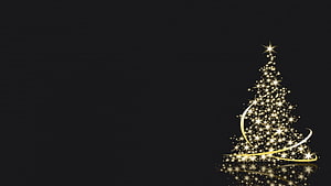 Elegant Glittering Christmas Tree with Golden Sparkles on Black Background HD wallpaper