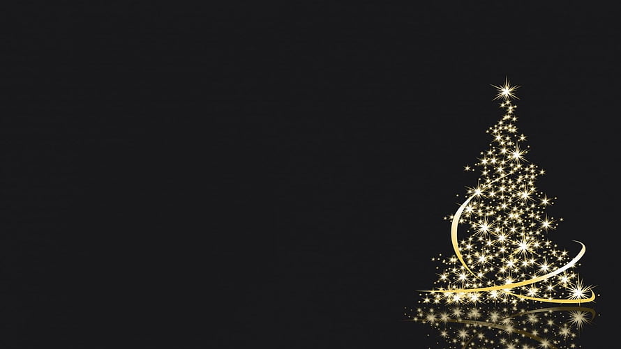 Elegant Glittering Christmas Tree with Golden Sparkles on Black Background HD wallpaper
