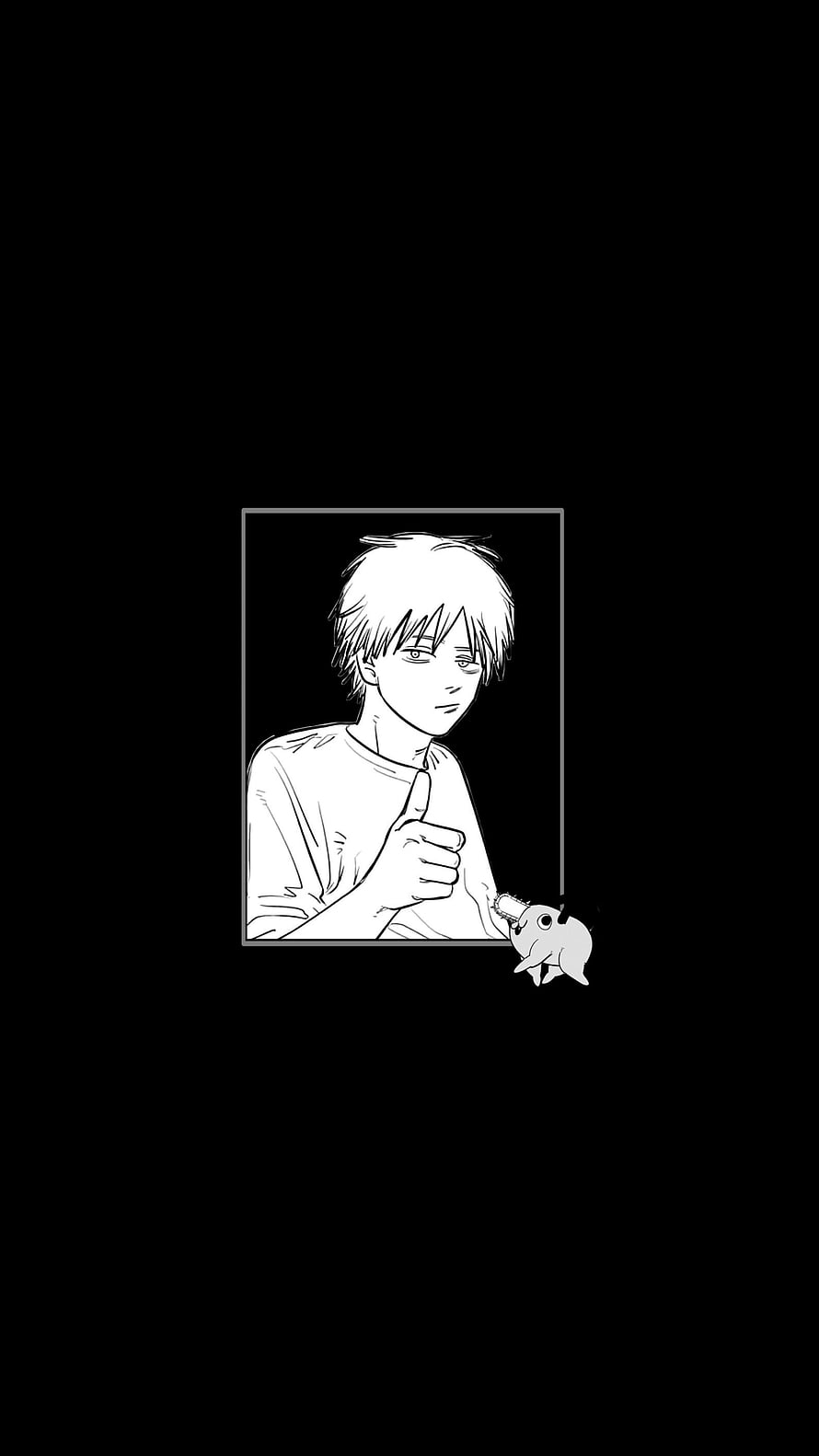 Denji and Pochita from Chainsaw Man in a minimalist black and white manga panel, Denji AND pochita, Chainsaw man HD phone wallpaper