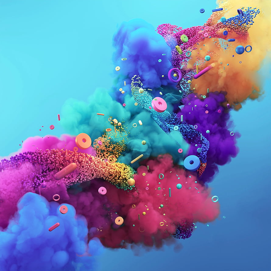Vibrant 3D Abstract Digital Art with Colorful Smoke and Geometric Shapes HD phone wallpaper
