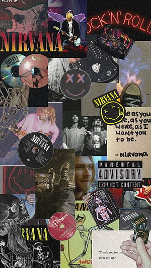 Nirvana and Kurt Cobain Grunge Aesthetic Collage with Album Art and Iconic Imagery HD phone wallpaper