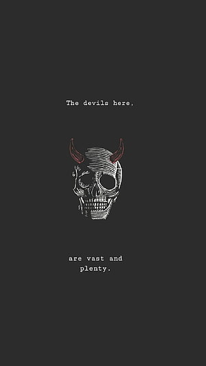 Minimalist Horned Skull Illustration with Dark Quote on Charcoal Background HD phone wallpaper