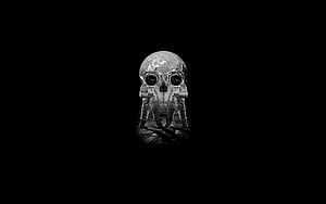 Monochromatic Skull and Astronaut Double Exposure Artwork on Black Background HD wallpaper