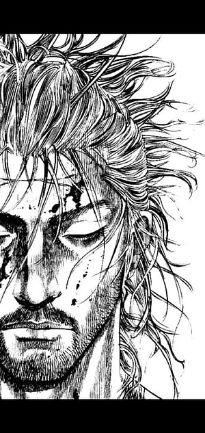 Vagabond Manga Character Portrait with Windblown Hair and Intense Expression HD phone wallpaper