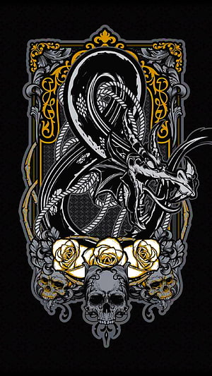 Dungeons and Dragons Dragon Skull and Roses Ornate Tattoo Style Illustration HD phone wallpaper