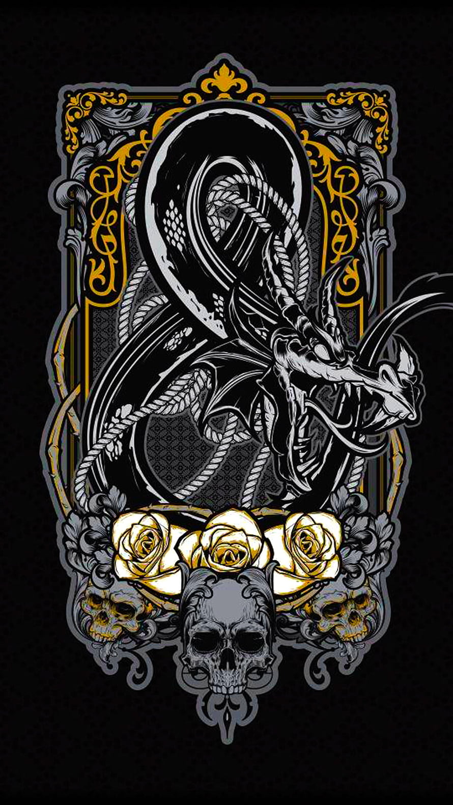 Dungeons and Dragons Dragon Skull and Roses Ornate Tattoo Style Illustration HD phone wallpaper
