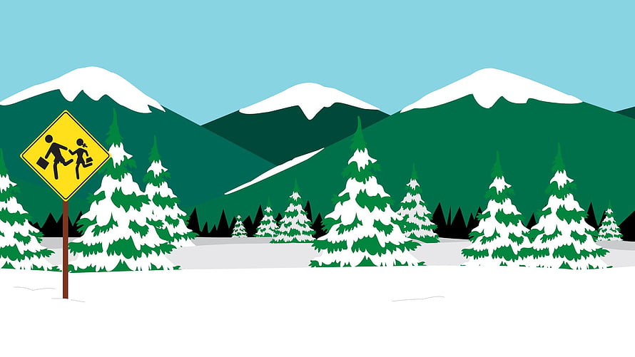 South Park Winter Scene With Snowy Pines And Mountain Range HD wallpaper
