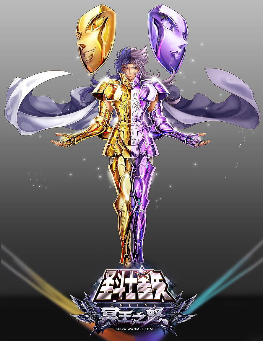 Saga of Gemini in Gold and Purple Cloth from Saint Seiya HD phone wallpaper
