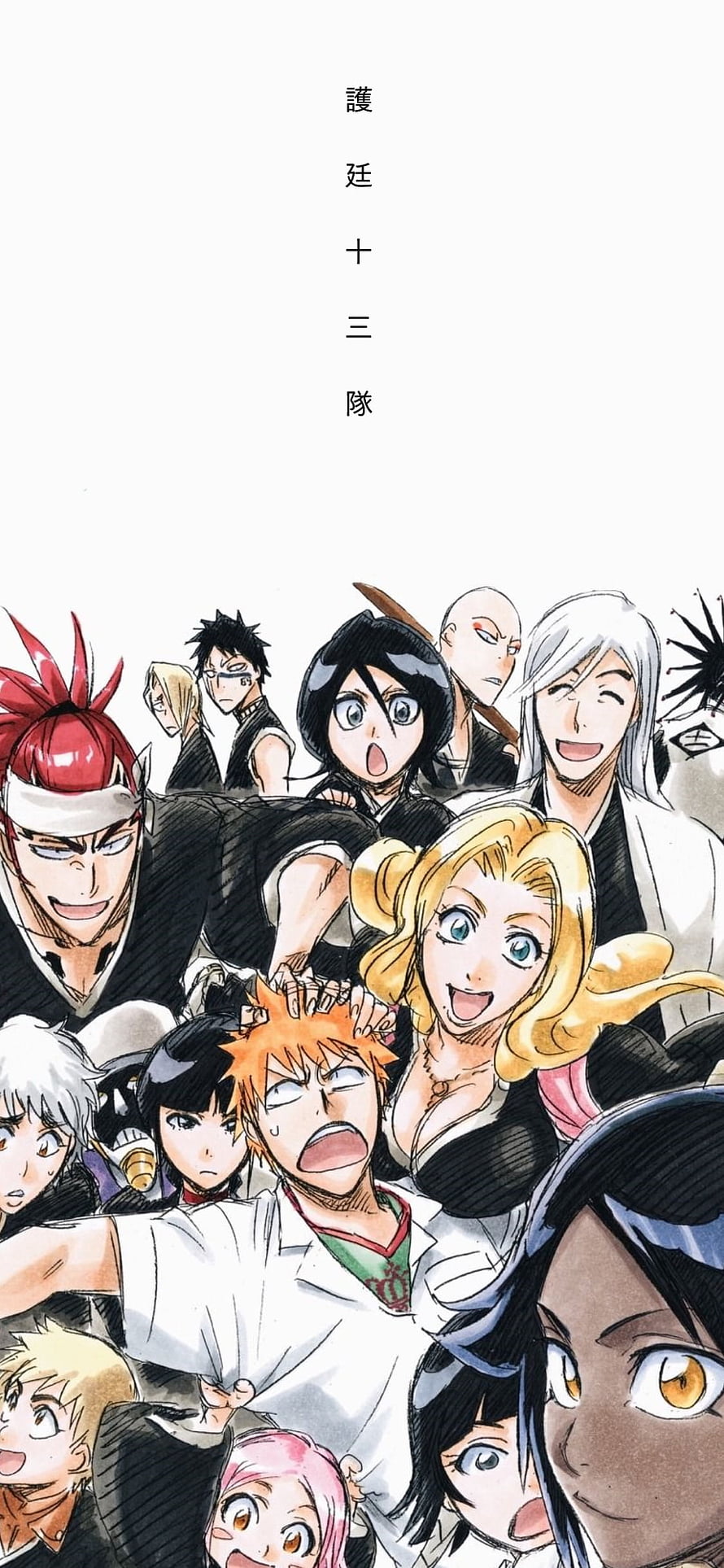 Bleach Gotei 13 Squad Members Group Illustration Featuring Ichigo Kurosaki HD phone wallpaper