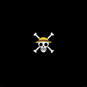 One Piece Jolly Roger Skull and Crossbones Logo on Black Background HD phone wallpaper