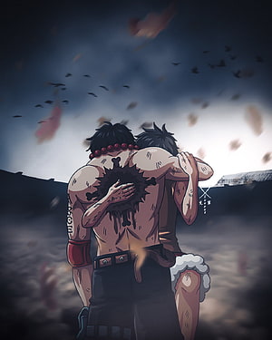 Portgas D. Ace and Monkey D. Luffy Embrace in One Piece Anime Artwork HD phone wallpaper