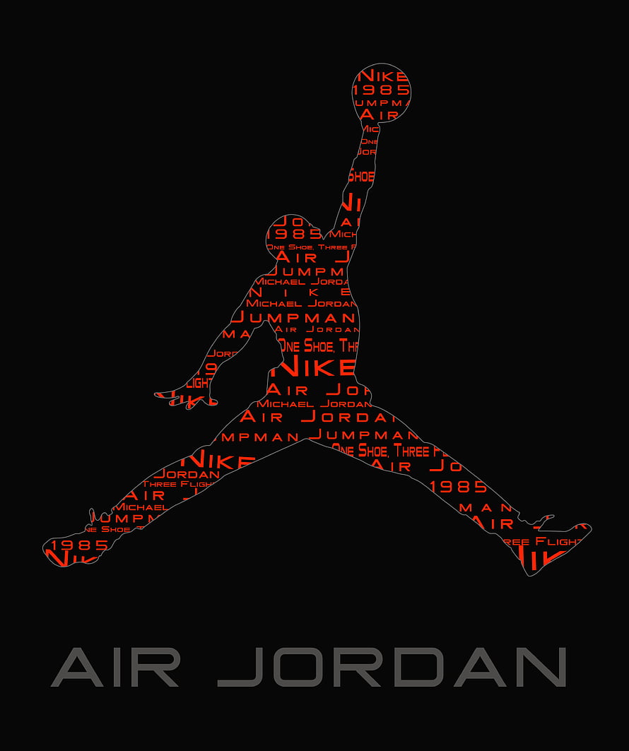 Air Jordan Jumpman Logo Typography Art with Nike and Michael Jordan Text on Black Background HD phone wallpaper