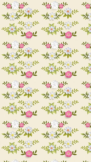 Pastel Watercolor Floral Pattern with Pink and White Blossoms on Cream Background HD phone wallpaper