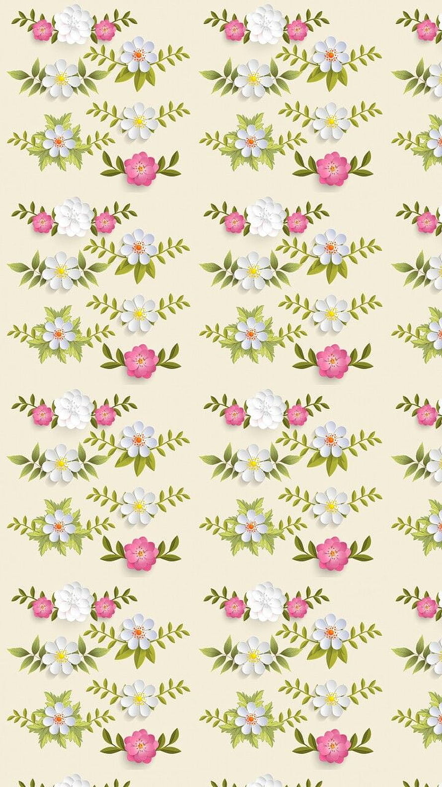 Pastel Watercolor Floral Pattern with Pink and White Blossoms on Cream Background HD phone wallpaper