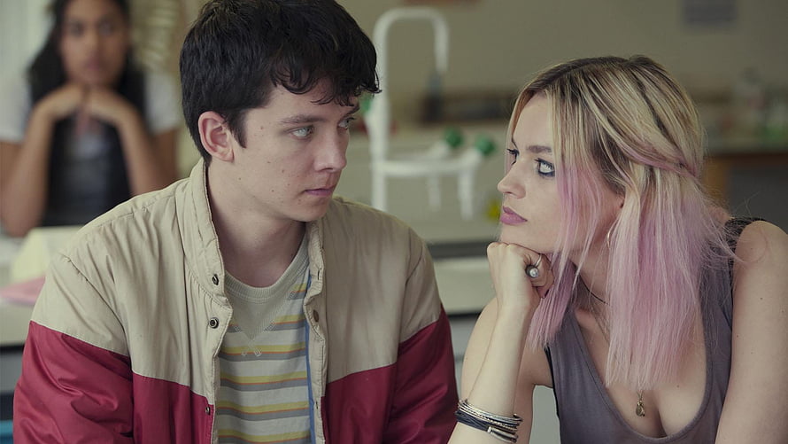 Otis Milburn and Maeve from Sex Education in a Classroom Setting HD wallpaper