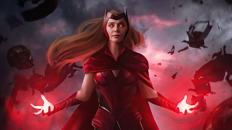Scarlet Witch Wanda Maximoff Casting Red Energy in Dark Fantasy Digital Art HD wallpaper