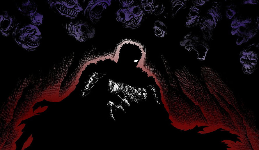 Berserk Black Swordsman Guts Dark Fantasy Illustration with Screaming Faces HD wallpaper