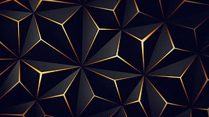 Elegant Geometric Low Poly Pattern with Gold Accents on Dark Background HD wallpaper