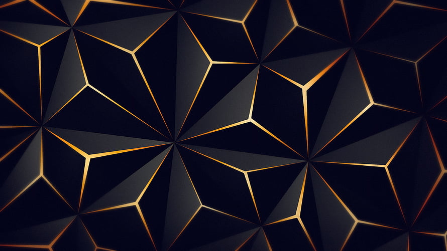 Elegant Geometric Low Poly Pattern with Gold Accents on Dark Background HD wallpaper