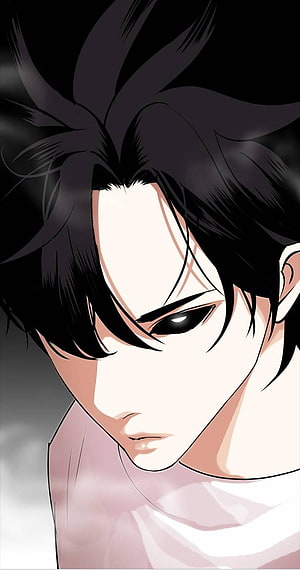 Park Tae Jun from Lookism Anime Character Portrait with Dark Hair and Intense Expression HD phone wallpaper