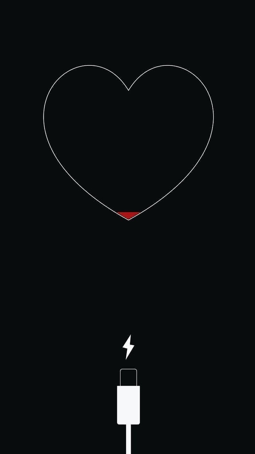 Minimalist iPhone Charging Screen with Sad Broken Heart Icon on Black Background HD phone wallpaper