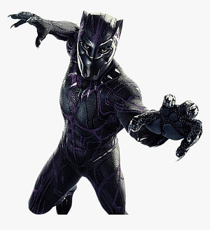 Black Panther in Dynamic Combat Pose with Purple Vibranium Suit Details HD phone wallpaper
