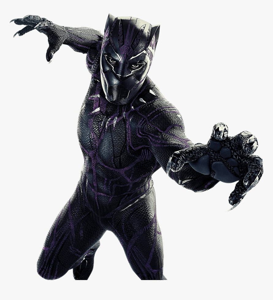 Black Panther in Dynamic Combat Pose with Purple Vibranium Suit Details HD phone wallpaper