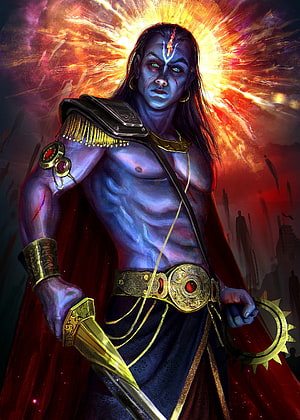 Kalki Avatar Fantasy Warrior with Golden Sword and Fiery Halo HD phone wallpaper