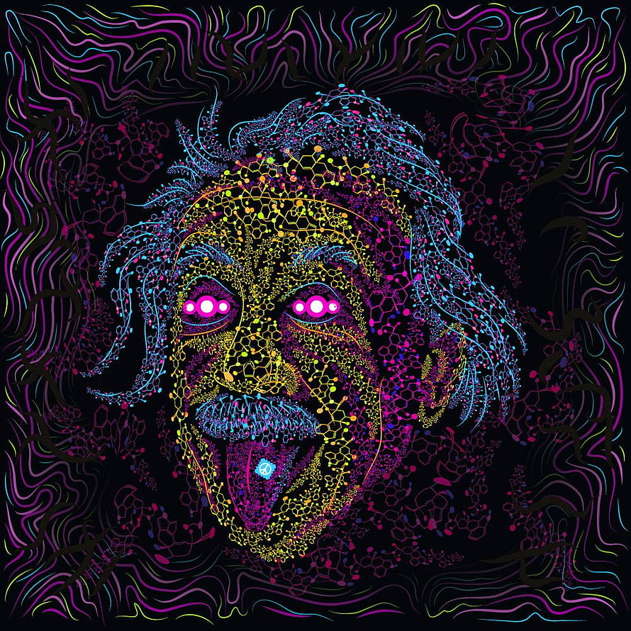 Andrei Verner Acid Scientist Psychedelic Portrait with Neon Hexagonal Patterns and Glowing Eyes HD phone wallpaper