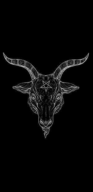 Intricate Baphomet Goat Head Line Art with Pentagram on Black Background HD phone wallpaper