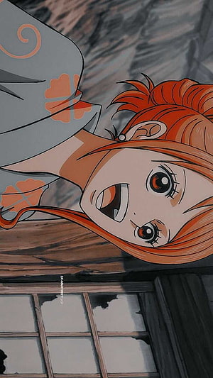 Nami from One Piece Anime Character Portrait with Orange Hair and Traditional Attire HD phone wallpaper