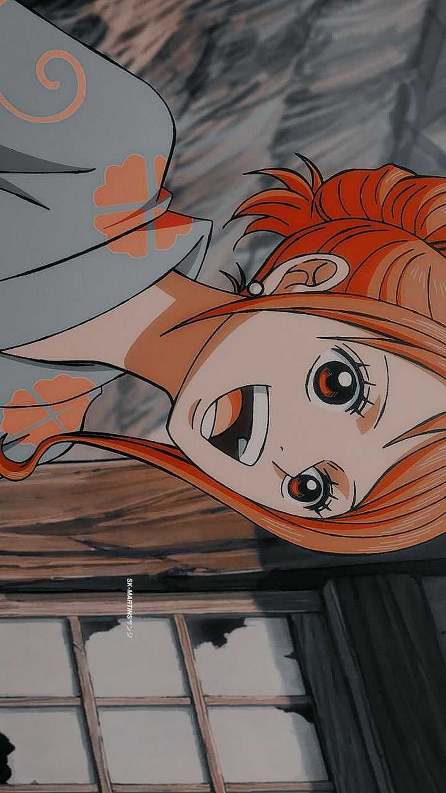 Nami from One Piece Anime Character Portrait with Orange Hair and Traditional Attire HD phone wallpaper