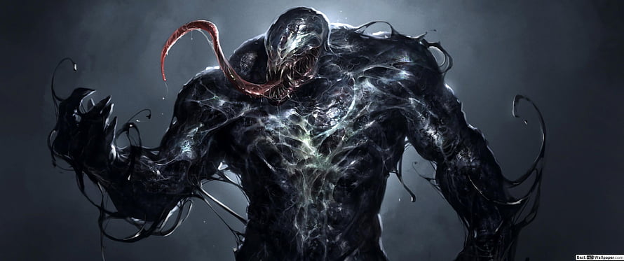Venom Marvel Character Concept Art with Symbiote Texture and Long Tongue HD wallpaper