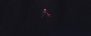 Spider-Man in a Dark Minimalist Scene with Glowing Eyes and Red Suit HD wallpaper