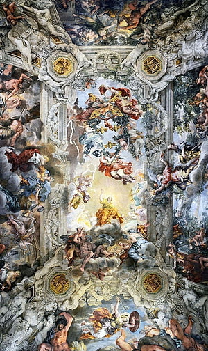 Baroque Ceiling Fresco Depicting Greek Mythology and Divine Figures HD phone wallpaper