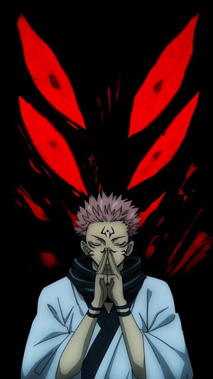 Ryomen Sukuna from Jujutsu Kaisen with Red Cursed Energy Wings and Face Markings HD phone wallpaper