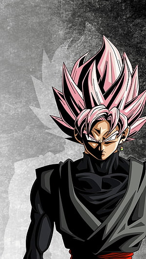 Goku Black Super Saiyan Rosé Anime Portrait with Pink Hair and Black Attire HD phone wallpaper